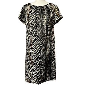 Dressbarn Women’s 16 Tiger Nature Print Scoop Neck Short Sleeve Midi Dress